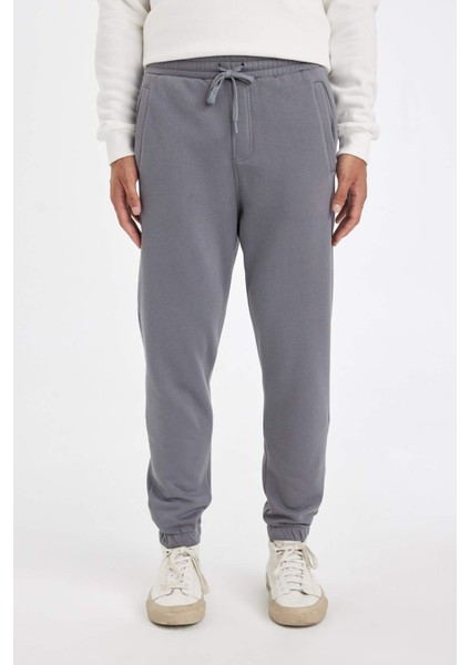 Jogger Eşofman Altı Standart Fit Basic Düz Beli Bağcıklı Lastikli Paça Cepli