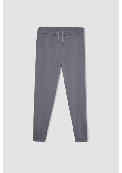 Jogger Eşofman Altı Standart Fit Basic Düz Beli Bağcıklı Lastikli Paça Cepli