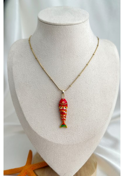 Çelik Top Zincir Mineli Balık Kılçık Kolye (45CM)