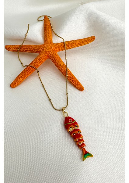 Çelik Top Zincir Mineli Balık Kılçık Kolye (45CM) fiyatları