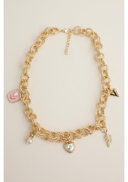 Çiçek Kalp Yaprak Figürlü Zincir Kolye (40+5cm) fiyatları