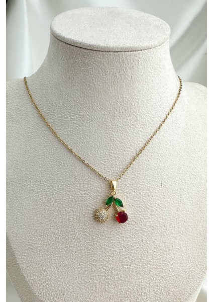 Çelik Altın Rengi Taşlı Meyve Minimal Kiraz Kolye (40CM) fiyatları