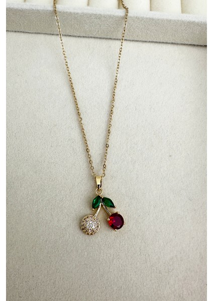 Çelik Altın Rengi Taşlı Meyve Minimal Kiraz Kolye (40CM) fırsatları