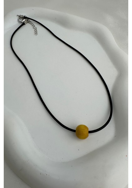 Küçük Ahşap Boncuk Siyah Ip Kolye (40CM) modelleri