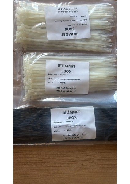 Kablo Bağı & Plastik Kelepçe & Cırt Kelepçe 250 x 3,6 Beyaz 100 Adet