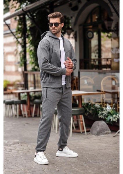 Antrasit Kapüşonlu Rahat Kesim Erkek Eşofman Takımı E7330 fırsatları
