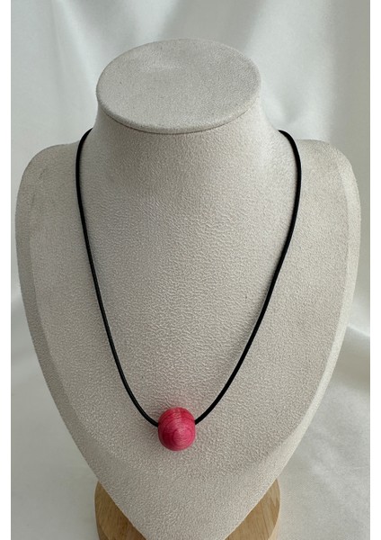 Yuvarlak Ahşap Boncuk Siyah Ip Kolye (40CM)