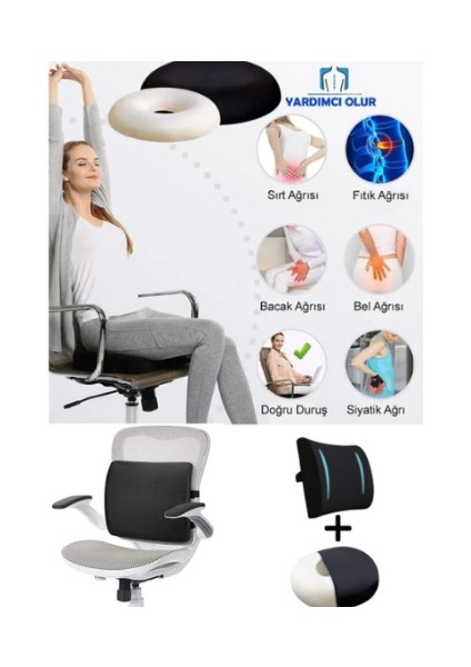 Ortopedik Bel Sırt Ofis Koltuk Sandalye Yastık ve Yuvarlak Simit Minderi fiyatları