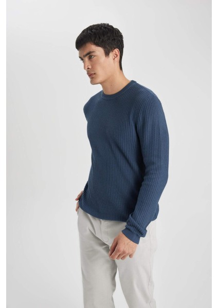 Standart Fit Normal Kesim Bisiklet Yaka Basic Düz Triko Kazak B9707AX24SP