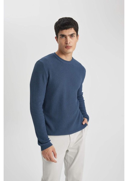 Standart Fit Normal Kesim Bisiklet Yaka Basic Düz Triko Kazak B9707AX24SP