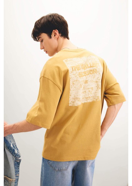 Loose Fit Bisiklet Yaka Sırt Baskılı Kısa Kollu Tişört C0710AX24SP