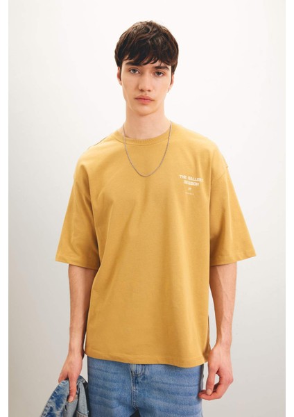 Loose Fit Bisiklet Yaka Sırt Baskılı Kısa Kollu Tişört C0710AX24SP