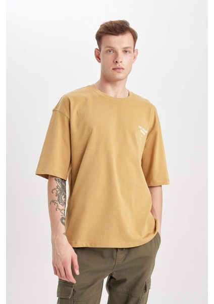 Loose Fit Bisiklet Yaka Sırt Baskılı Kısa Kollu Tişört C0710AX24SP