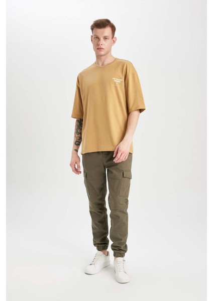 Loose Fit Bisiklet Yaka Sırt Baskılı Kısa Kollu Tişört C0710AX24SP