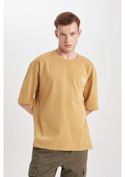 Loose Fit Bisiklet Yaka Sırt Baskılı Kısa Kollu Tişört C0710AX24SP