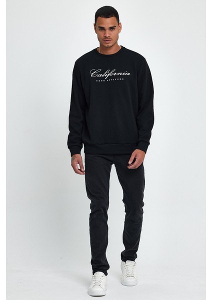 Süperlife Erkek Bisiklet Yaka Rahat Kalıp 3 Iplik Kalın Californıa Baskılı Swetashırt SPR24SW28