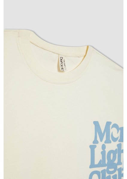 Kız Çocuk Bisiklet Yaka Baskılı Crop Kısa Kollu Tişört C1939A824SM