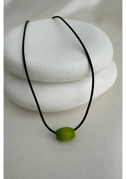 Oval Ahşap Boncuk Renkli Siyah Ip Kolye (40CM) fiyatları