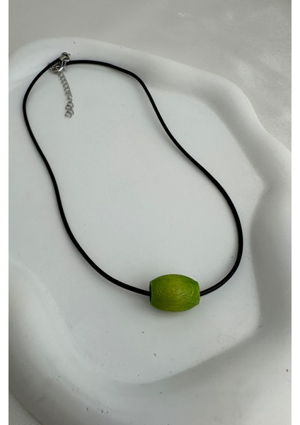 Oval Ahşap Boncuk Renkli Siyah Ip Kolye (40CM) modelleri