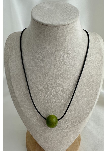 Yuvarlak Ahşap Boncuk Siyah Ip Kolye (40CM)