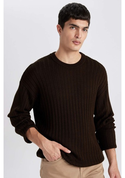 Relax Fit Bisiklet Yaka Basic Düz Triko Kazak B9723AX24SP