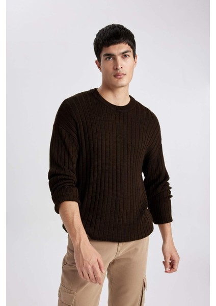 Relax Fit Bisiklet Yaka Basic Düz Triko Kazak B9723AX24SP