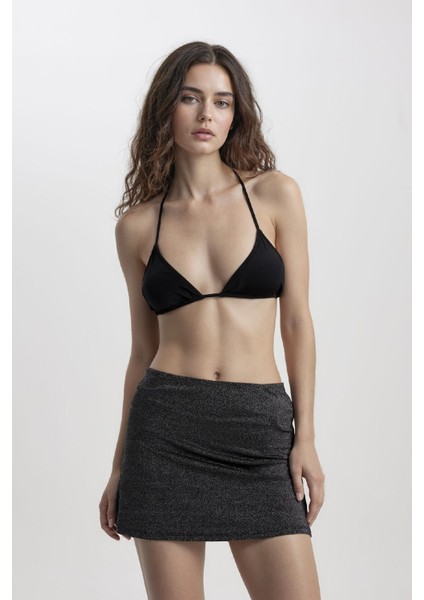 Parlak Kumaş Mini Plaj Eteği-Fall in Love B0628AX24SM