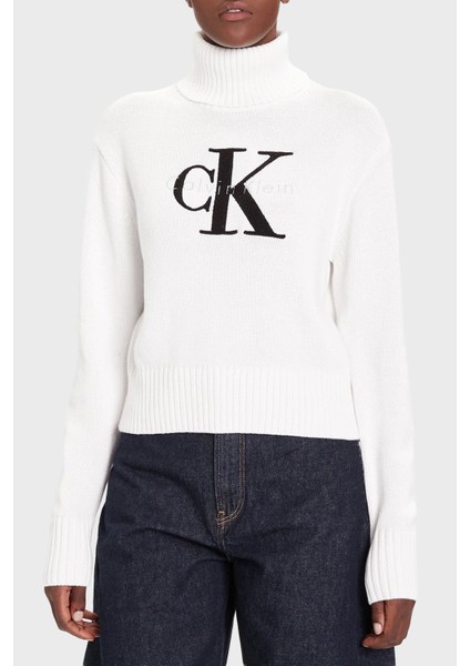 Logolu Pamuklu Relaxed Fit Balıkçı Yaka Kazak LV047D354GYAA Bayan Kazak LV047D354G Yaa