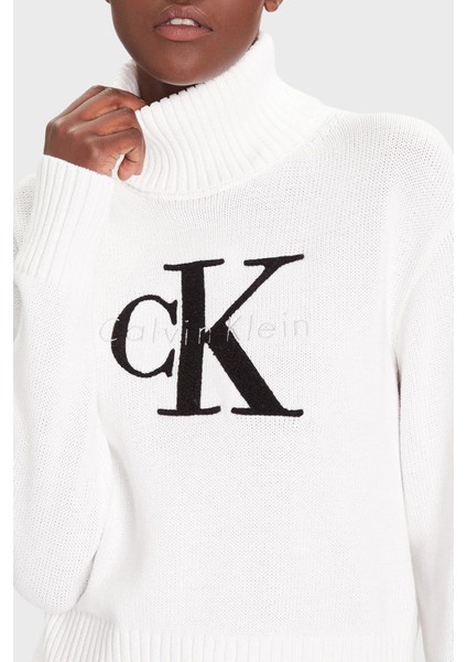 Logolu Pamuklu Relaxed Fit Balıkçı Yaka Kazak LV047D354GYAA Bayan Kazak LV047D354G Yaa fırsatları