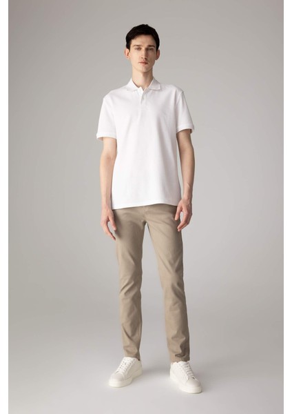 %100 Pamuk Regular Fit Polo Yaka Kısa Kollu Basic Düz Pike Kumaş Beyaz Tişört C1293AX24SP