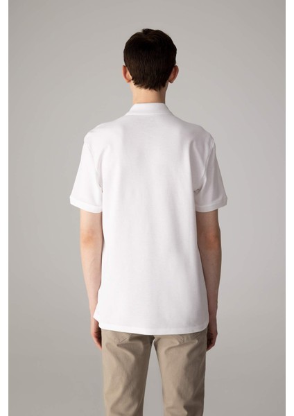 %100 Pamuk Regular Fit Polo Yaka Kısa Kollu Basic Düz Pike Kumaş Beyaz Tişört C1293AX24SP