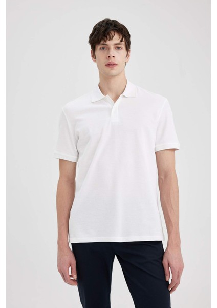 %100 Pamuk Regular Fit Polo Yaka Kısa Kollu Basic Düz Pike Kumaş Beyaz Tişört C1293AX24SP
