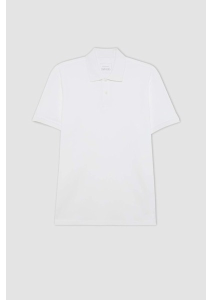 %100 Pamuk Regular Fit Polo Yaka Kısa Kollu Basic Düz Pike Kumaş Beyaz Tişört C1293AX24SP