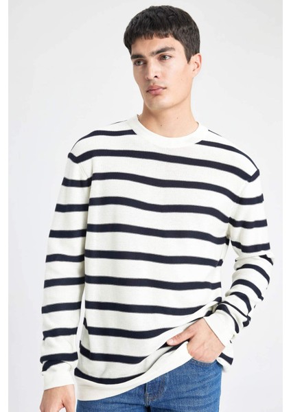 Standart Fit Normal Kesim Bisiklet Yaka Triko Çizgili Kazak B9724AX24AU
