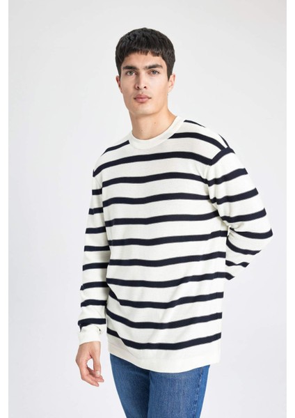 Standart Fit Normal Kesim Bisiklet Yaka Triko Çizgili Kazak B9724AX24AU