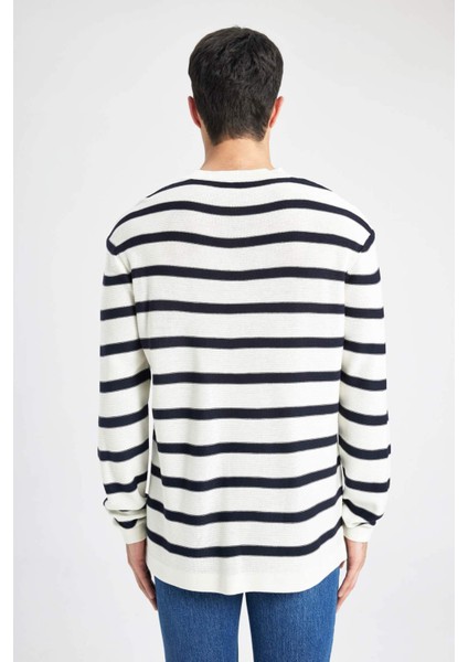 Standart Fit Normal Kesim Bisiklet Yaka Triko Çizgili Kazak B9724AX24AU