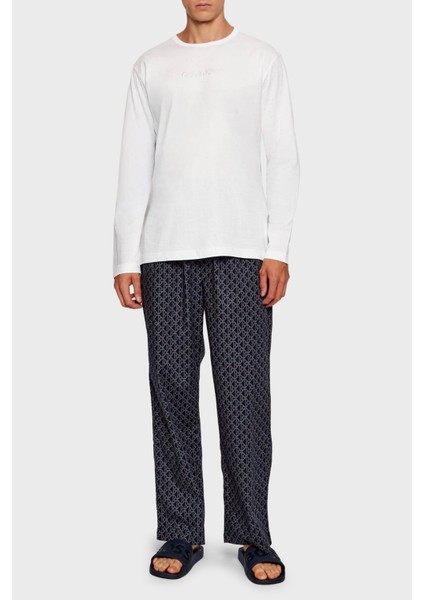 Jakarlı Logolu % 100 Pamuk Relaxed Fit Pijama Takımı LV00NM295333E Erkek Pijama Takımı LV00NM2953 33E