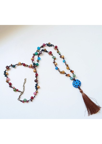 Tibet Süryani Taşı ve Doğal Taş Detaylı Uzun Kolye – Ipek Püsküllü, El Yapımı Tasarım fiyatları