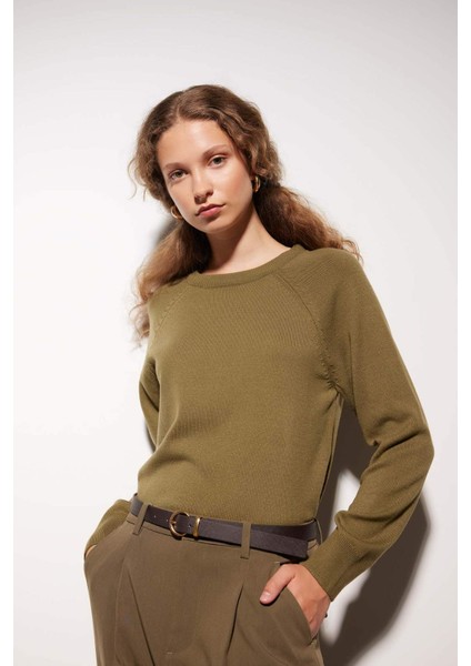 Regular Fit Yumuşak Dokulu Bisiklet Yaka Basic Düz Triko Kazak I6913AZ24WN