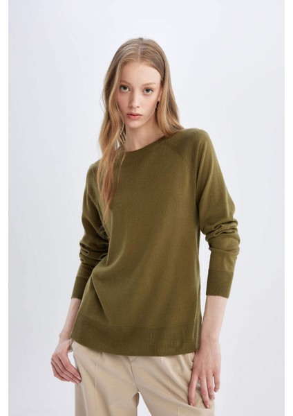 Regular Fit Yumuşak Dokulu Bisiklet Yaka Basic Düz Triko Kazak I6913AZ24WN