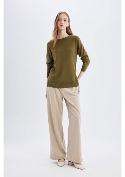 Regular Fit Yumuşak Dokulu Bisiklet Yaka Basic Düz Triko Kazak I6913AZ24WN