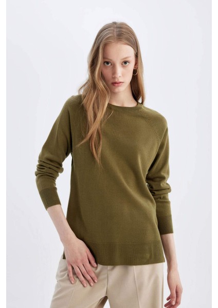 Regular Fit Yumuşak Dokulu Bisiklet Yaka Basic Düz Triko Kazak I6913AZ24WN