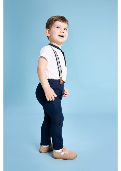 Erkek Bebek 2'li Takım Müslin Pantolon Pantolon Askısı