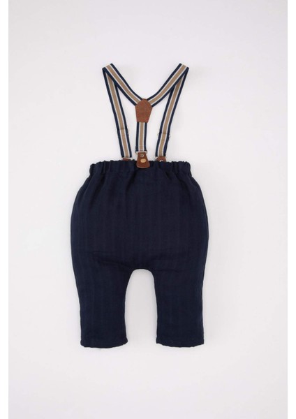 Erkek Bebek 2'li Takım Müslin Pantolon Pantolon Askısı