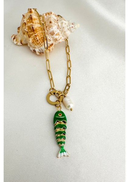 Çelik Inci Detay Mineli Balık Kılçık Kolye (46CM) fiyatları