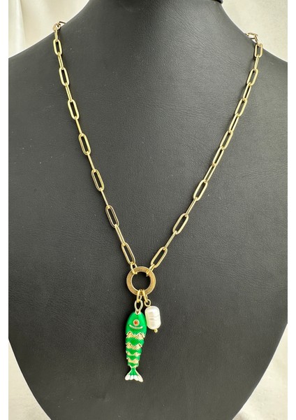 Çelik Inci Detay Mineli Balık Kılçık Kolye (46CM) modelleri