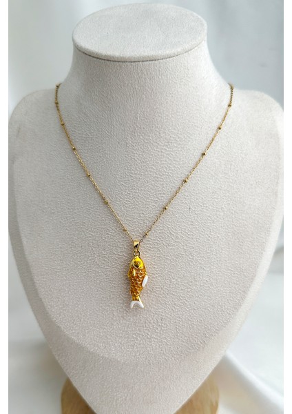 Çelik Top Zincir Mineli Balık Kolye (45CM)