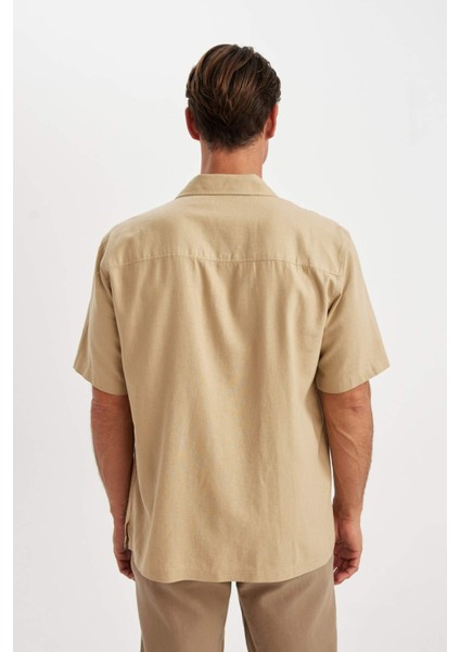 Relax Fit Yazlık Polo Yaka Keten Karışımlı Kısa Kollu Gömlek C1110AX24SM