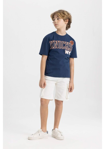 Erkek Çocuk NBA New York Knicks Oversize Geniş Kalıp Bisiklet Yaka Kısa Kollu Tişört