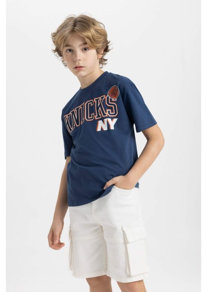 Erkek Çocuk NBA New York Knicks Oversize Geniş Kalıp Bisiklet Yaka Kısa Kollu Tişört
